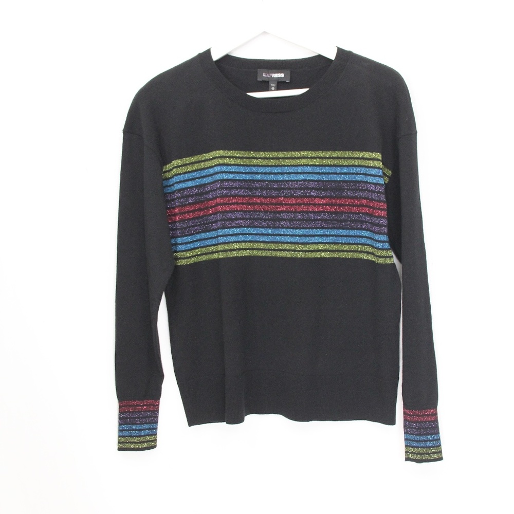 Express Sweater Women XS Knit Top Colorful Striped rainbow Long Sleeve metallic